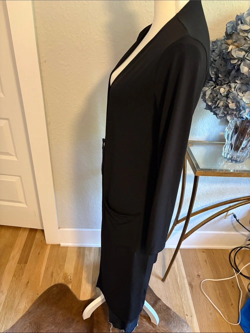 Brigitte Brianna Long Open-Front Black Women's Cardigan. Soft lightweight knit. - Picture 2 of 5